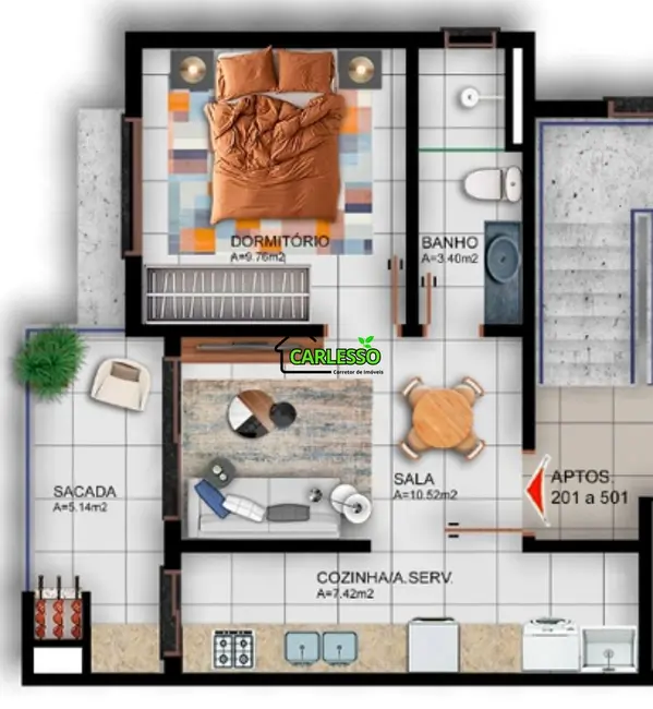 Foto 3 de Apartamento com 1 quarto à venda, 41m2 em Camobi, Santa Maria - RS