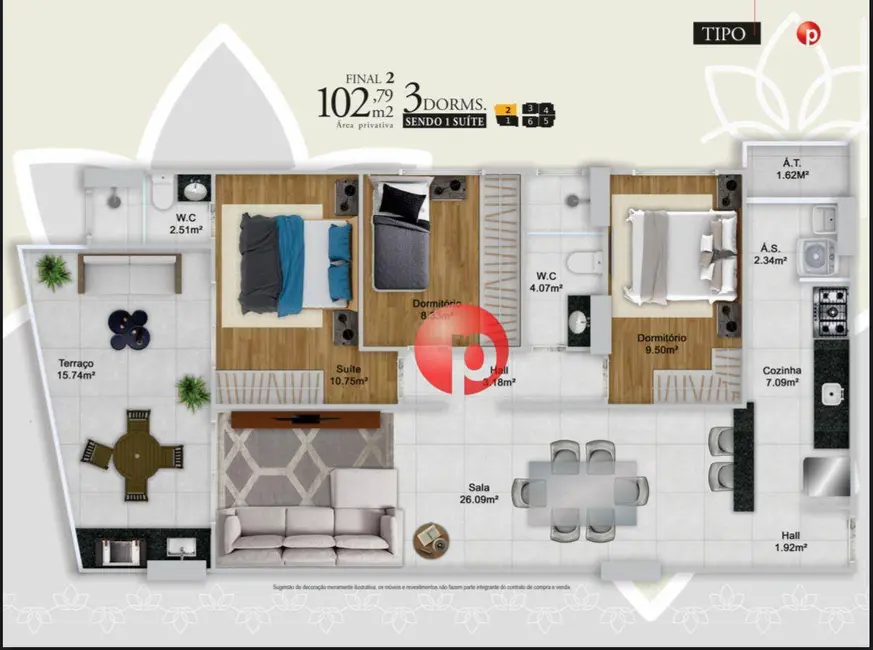 Foto 3 de Apartamento com 3 quartos à venda, 103m2 em Praia Grande - SP