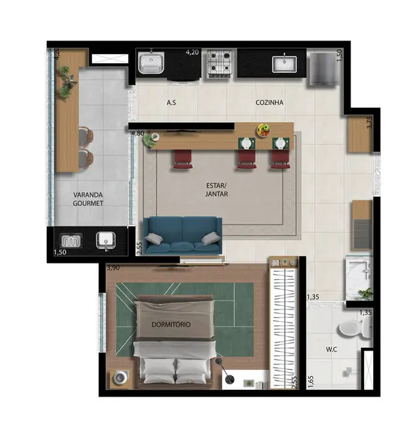 Apartamento com 1 quarto à venda, 34m2 em Parque Campolim, Sorocaba - SP - imagem 3 Foto 3 de Apartamento com 1 quarto à venda, 34m2 em Parque Campolim, Sorocaba - SP