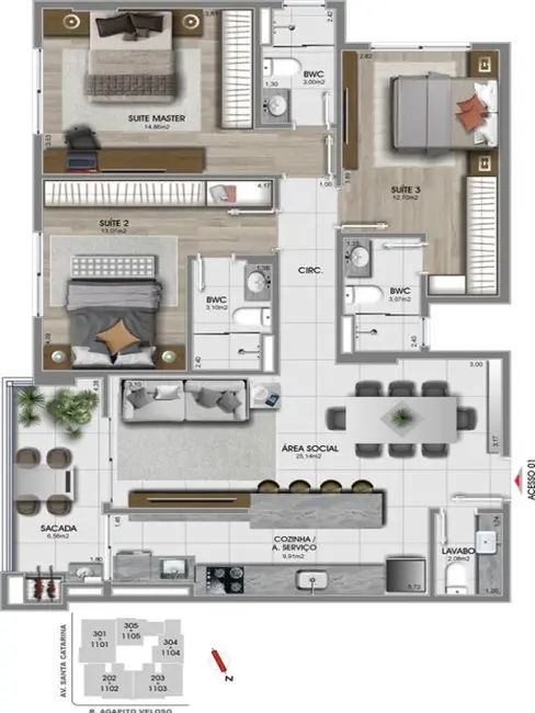 Foto 9 de Apartamento com 3 quartos à venda, 109m2 em Canto, Florianopolis - SC