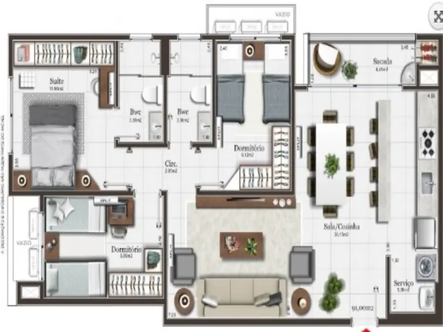 Foto 7 de Apartamento com 3 quartos à venda, 91m2 em Pedra Branca, Palhoca - SC