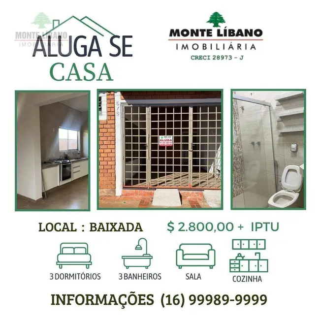 Foto 1 de Casa com 3 quartos para alugar, 100m2 em Centro, Sao Joaquim Da Barra - SP