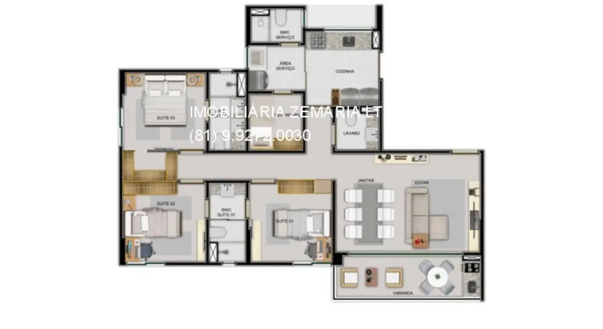 Apartamento com 3 quartos à venda e para alugar, 200m2 em Paiva, Cabo De Santo Agostinho - PE - imagem 3 Foto 3 de Apartamento com 3 quartos à venda e para alugar, 200m2 em Paiva, Cabo De Santo Agostinho - PE