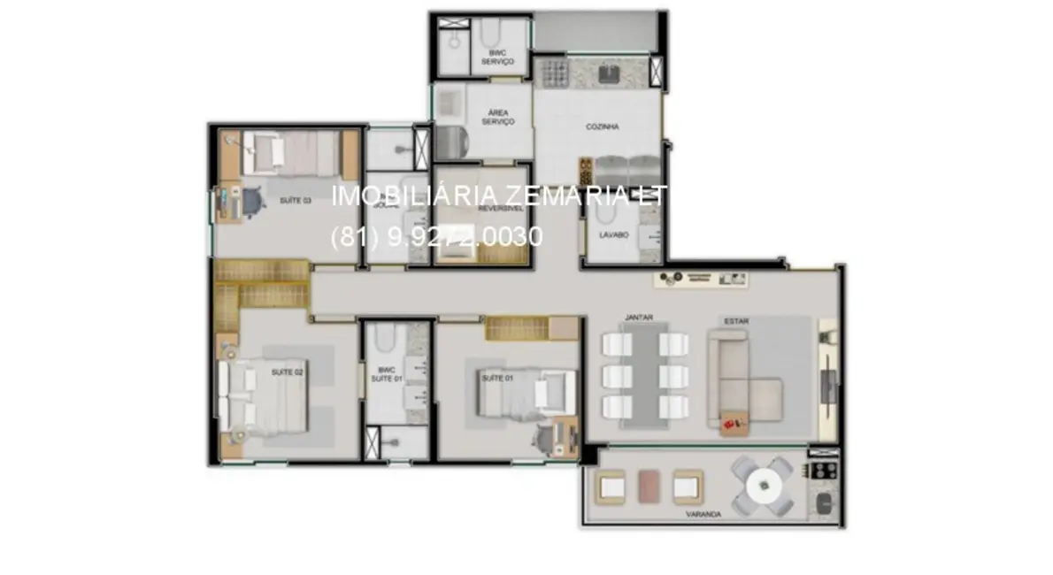 Apartamento com 3 quartos à venda e para alugar, 200m2 em Paiva, Cabo De Santo Agostinho - PE - imagem 6 Foto 6 de Apartamento com 3 quartos à venda e para alugar, 200m2 em Paiva, Cabo De Santo Agostinho - PE