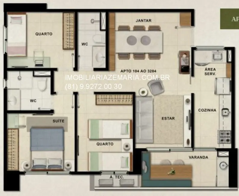 Foto 2 de Apartamento com 3 quartos à venda, 70m2 em Caxangá, Recife - PE