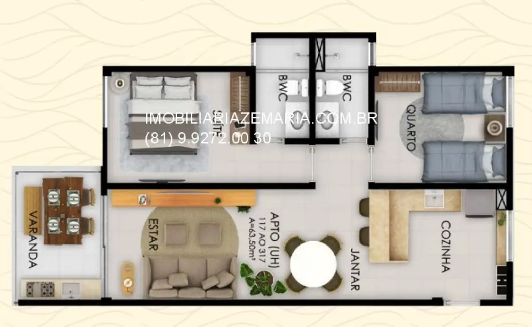 Apartamento com 2 quartos à venda, 63m2 em Ipojuca - PE - imagem 5 Foto 5 de Apartamento com 2 quartos à venda, 63m2 em Ipojuca - PE