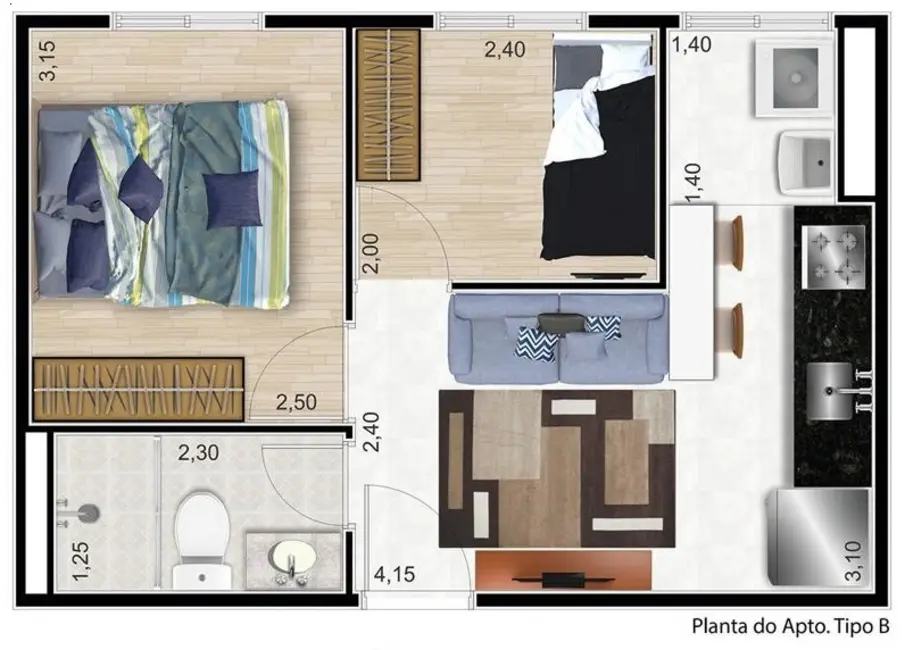 Foto 3 de Apartamento com 2 quartos à venda, 33m2 em Jardim Itacolomi, São Paulo - SP