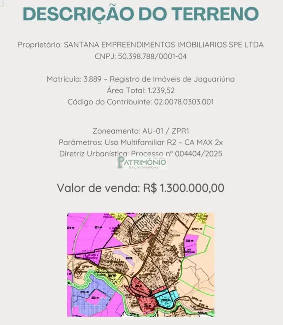 Foto 2 de Terreno / Lote à venda, 1240m2 em Jaguariuna - SP