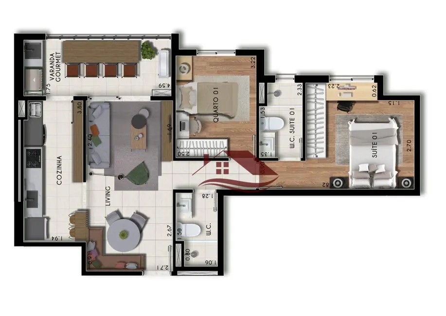 Foto 4 de Apartamento com 2 quartos à venda, 68m2 em Nossa Senhora Aparecida, Pouso Alegre - MG