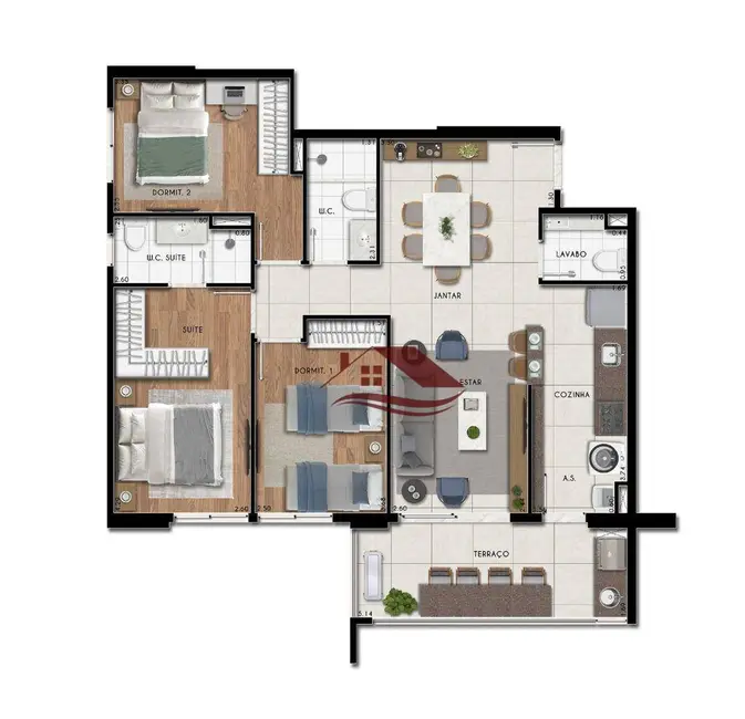 Foto 8 de Apartamento com 3 quartos à venda, 87m2 em Nossa Senhora Aparecida, Pouso Alegre - MG