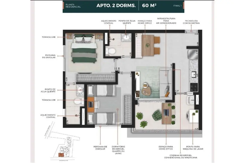 Foto 3 de Apartamento com 2 quartos à venda, 60m2 em Santa Cecília, São Paulo - SP