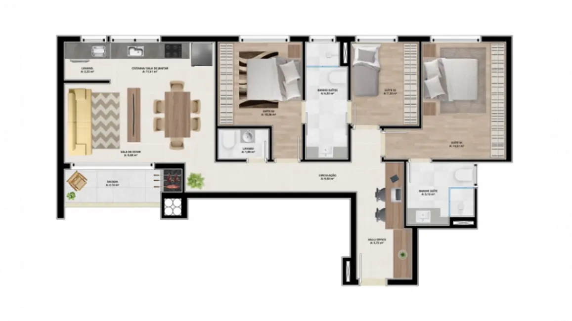 Foto 5 de Apartamento com 3 quartos à venda, 129m2 em Flores Da Cunha - RS