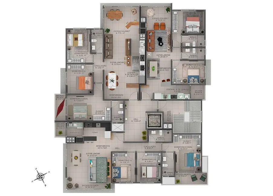 Apartamento com 3 quartos à venda, 78m2 em Arroio Do Sal - RS - imagem 6 Foto 6 de Apartamento com 3 quartos à venda, 78m2 em Arroio Do Sal - RS