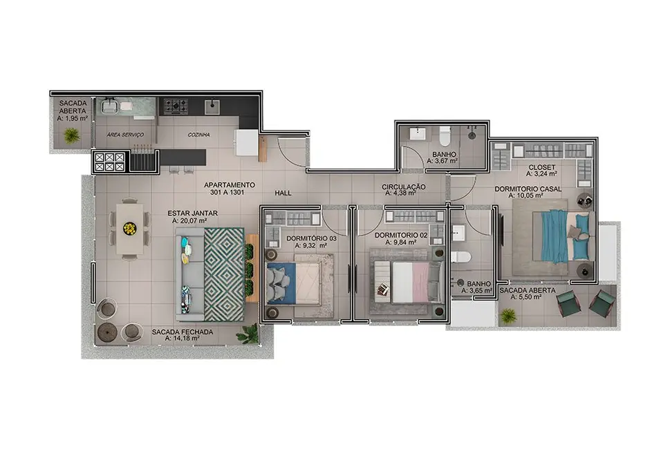 Apartamento com 3 quartos à venda, 78m2 em Arroio Do Sal - RS - imagem 7 Foto 7 de Apartamento com 3 quartos à venda, 78m2 em Arroio Do Sal - RS