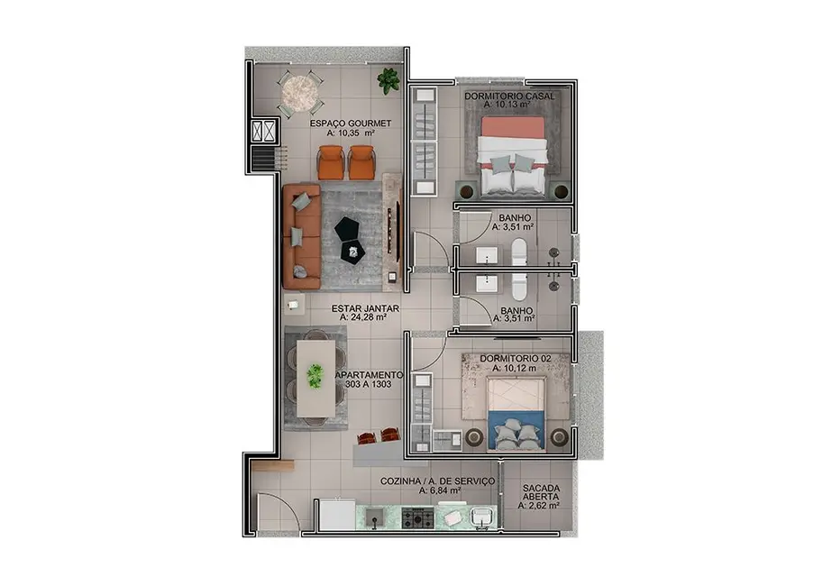 Apartamento com 3 quartos à venda, 78m2 em Arroio Do Sal - RS - imagem 9 Foto 9 de Apartamento com 3 quartos à venda, 78m2 em Arroio Do Sal - RS