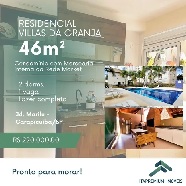 Foto 1 de Apartamento com 2 quartos à venda, 46m2 em Jardim Marilu, Carapicuiba - SP