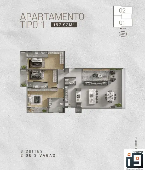 Apartamento com 3 quartos à venda, 158m2 em Barra Velha - SC - imagem 8 Foto 8 de Apartamento com 3 quartos à venda, 158m2 em Barra Velha - SC