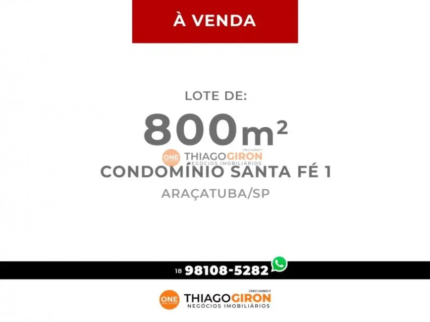 Foto 1 de Terreno / Lote à venda, 877m2 em Vila Aeronáutica, Aracatuba - SP