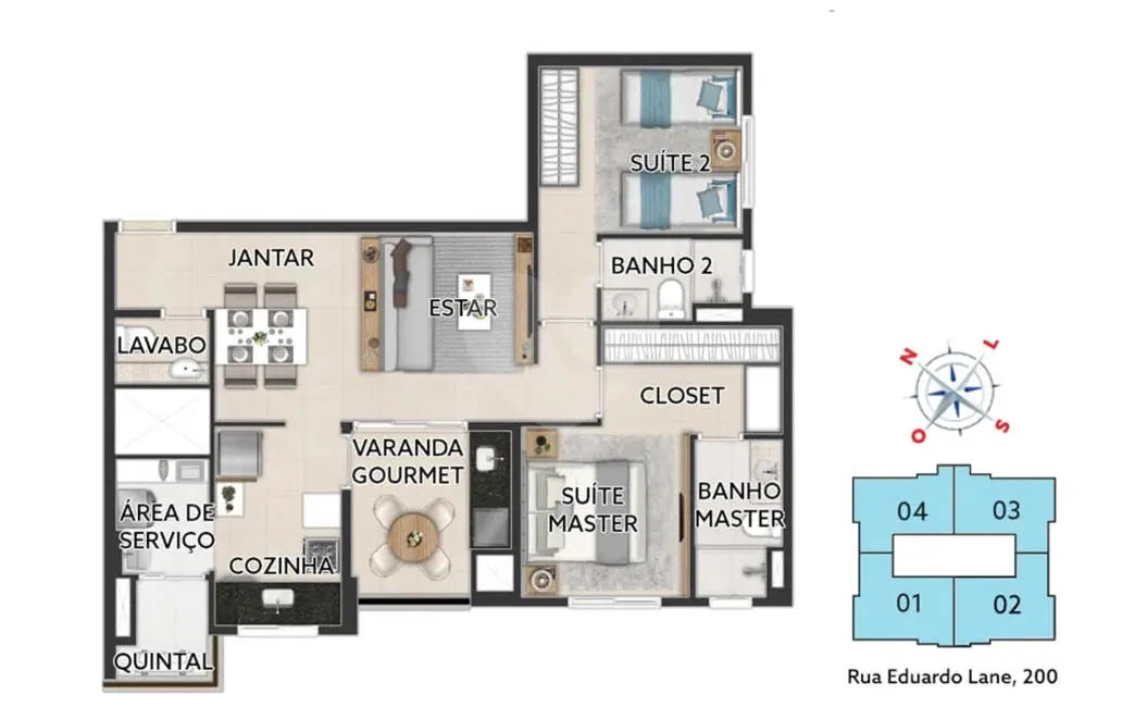 Apartamento com 2 quartos à venda, 80m2 em Campinas - SP - imagem 3 Foto 3 de Apartamento com 2 quartos à venda, 80m2 em Campinas - SP