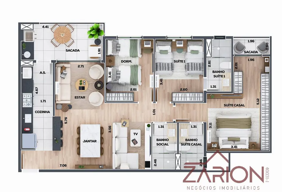 Foto 5 de Apartamento com 3 quartos à venda, 102m2 em Taubate - SP