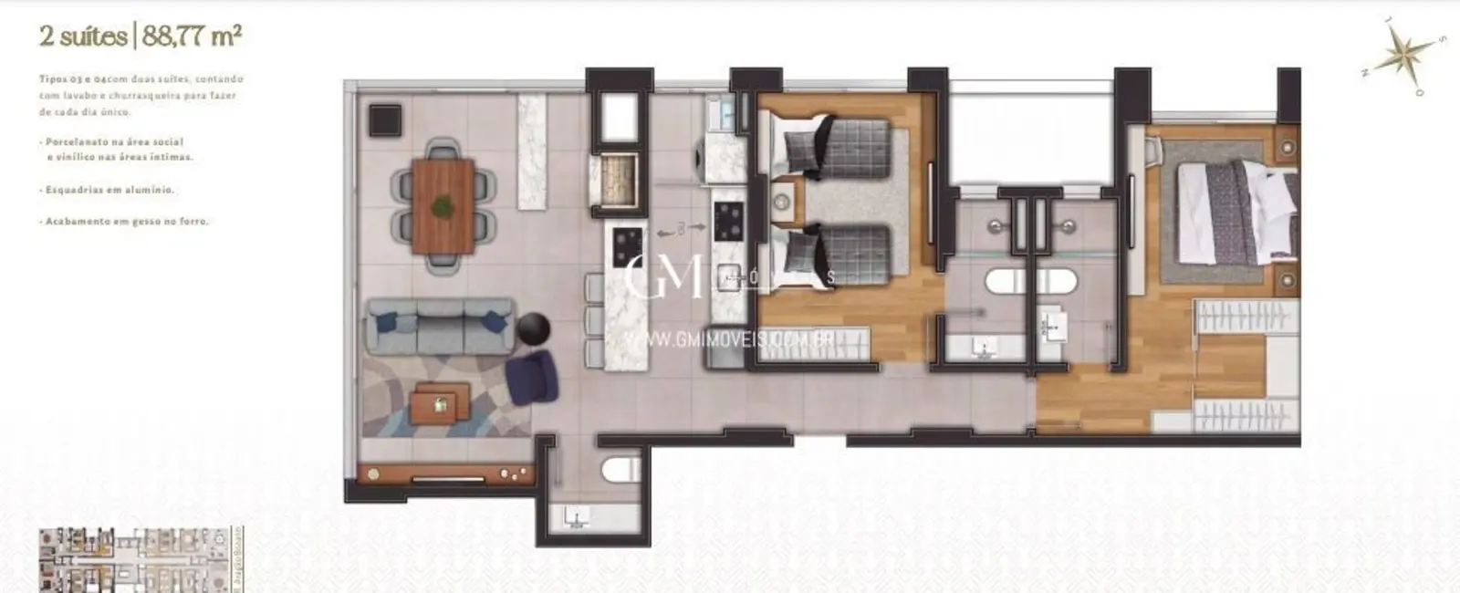 Apartamento com 2 quartos à venda, 89m2 em Torres - RS - imagem 4 Foto 4 de Apartamento com 2 quartos à venda, 89m2 em Torres - RS