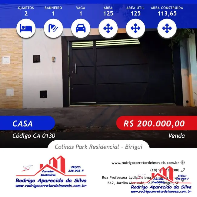 Foto 1 de Casa com 2 quartos à venda, 125m2 em Colinas Park Residencial, Birigui - SP