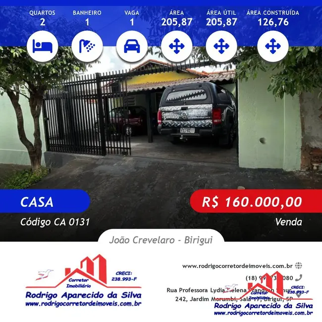 Foto 1 de Casa com 2 quartos à venda, 206m2 em João Crevelaro, Birigui - SP