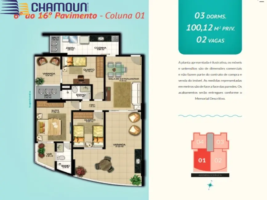 Foto 2 de Apartamento com 3 quartos à venda, 100m2 em Praia do Morro, Guarapari - ES