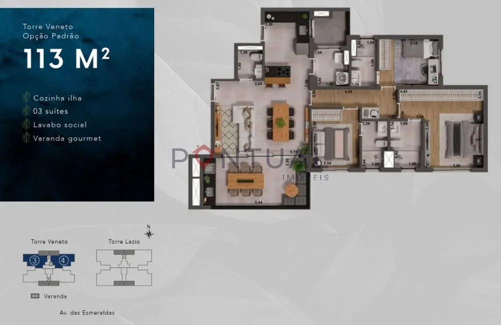 Foto 4 de Apartamento com 3 quartos à venda, 114m2 em Parque das Esmeraldas, Marilia - SP