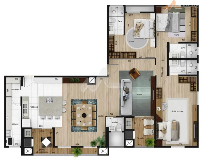 Apartamento com 3 quartos à venda, 163m2 em Vila Industrial, Toledo - PR - imagem 8 Foto 8 de Apartamento com 3 quartos à venda, 163m2 em Vila Industrial, Toledo - PR
