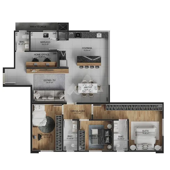 Apartamento com 2 quartos à venda, 120m2 em Jardim La Salle, Toledo - PR - imagem 4 Foto 4 de Apartamento com 2 quartos à venda, 120m2 em Jardim La Salle, Toledo - PR