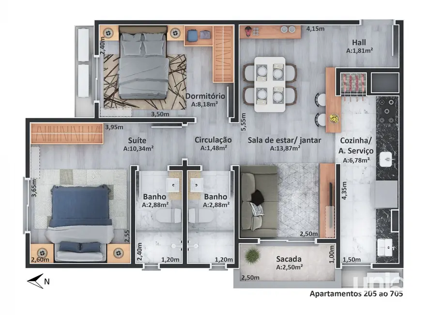 Foto 3 de Apartamento com 2 quartos à venda, 61m2 em Camobi, Santa Maria - RS