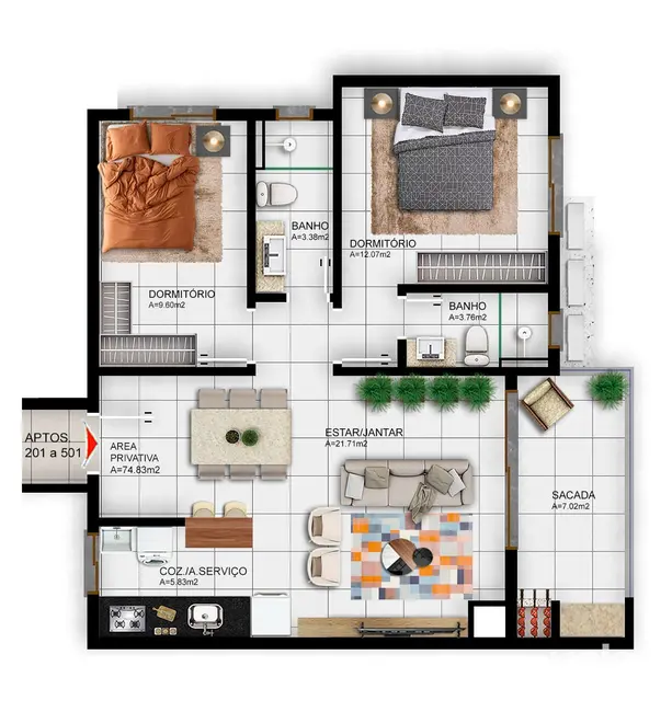 Foto 3 de Apartamento com 2 quartos à venda, 75m2 em Camobi, Santa Maria - RS