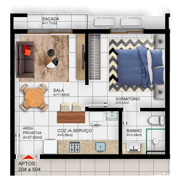 Foto 8 de Apartamento com 1 quarto para alugar, 38m2 em Camobi, Santa Maria - RS