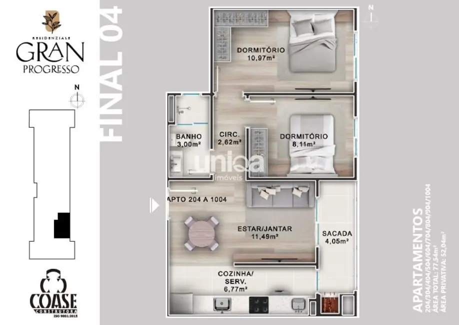 Foto 2 de Apartamento com 2 quartos à venda, 52m2 em Camobi, Santa Maria - RS