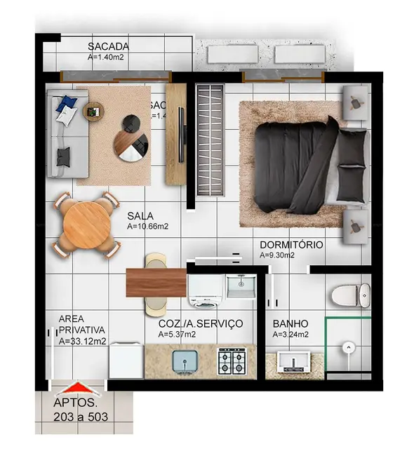 Apartamento com 1 quarto à venda, 33m2 em Camobi, Santa Maria - RS - imagem 3 Foto 3 de Apartamento com 1 quarto à venda, 33m2 em Camobi, Santa Maria - RS