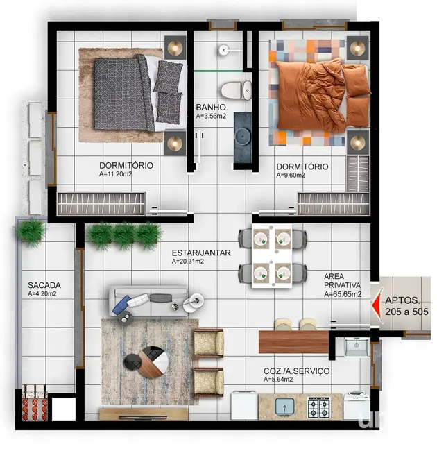 Apartamento com 2 quartos à venda, 66m2 em Camobi, Santa Maria - RS - imagem 3 Foto 3 de Apartamento com 2 quartos à venda, 66m2 em Camobi, Santa Maria - RS