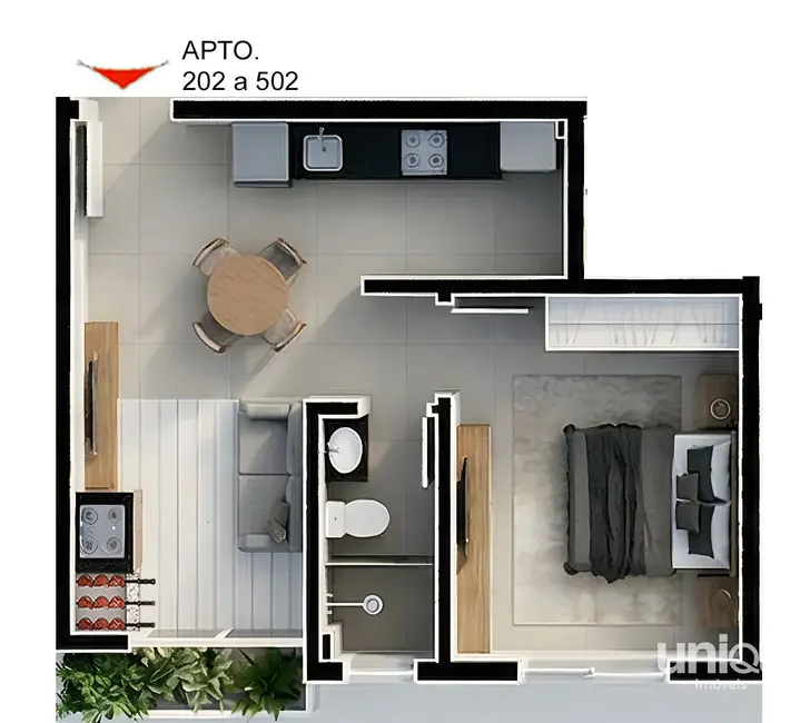 Apartamento com 1 quarto à venda, 37m2 em Camobi, Santa Maria - RS - imagem 2 Foto 2 de Apartamento com 1 quarto à venda, 37m2 em Camobi, Santa Maria - RS