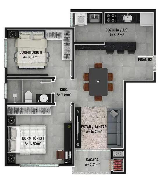 Apartamento com 2 quartos à venda, 54m2 em São Vicente, Itajai - SC - imagem 9 Foto 9 de Apartamento com 2 quartos à venda, 54m2 em São Vicente, Itajai - SC