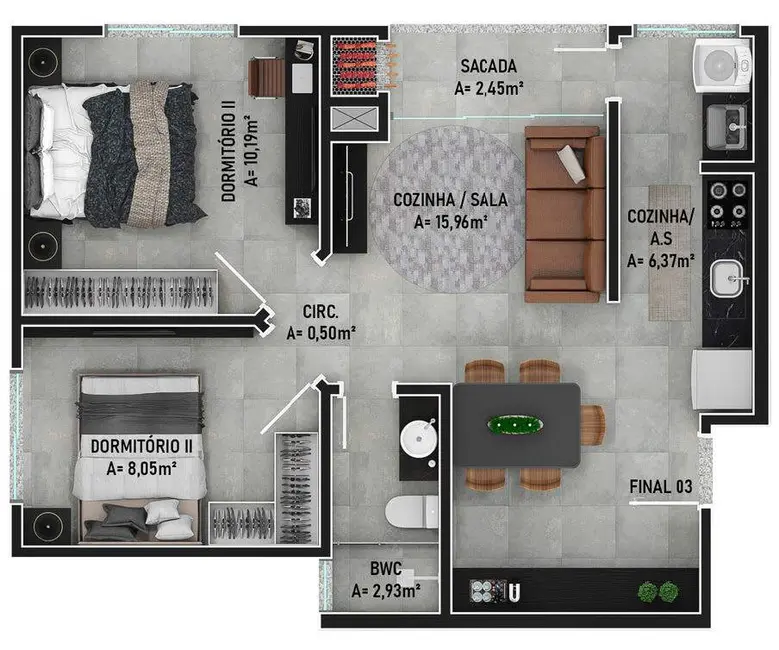 Apartamento com 2 quartos à venda, 54m2 em São Vicente, Itajai - SC - imagem 7 Foto 7 de Apartamento com 2 quartos à venda, 54m2 em São Vicente, Itajai - SC