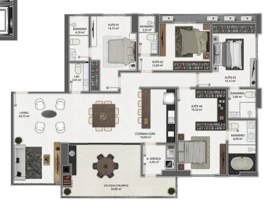 Foto 5 de Apartamento com 4 quartos à venda, 182m2 em Meia Praia, Itapema - SC
