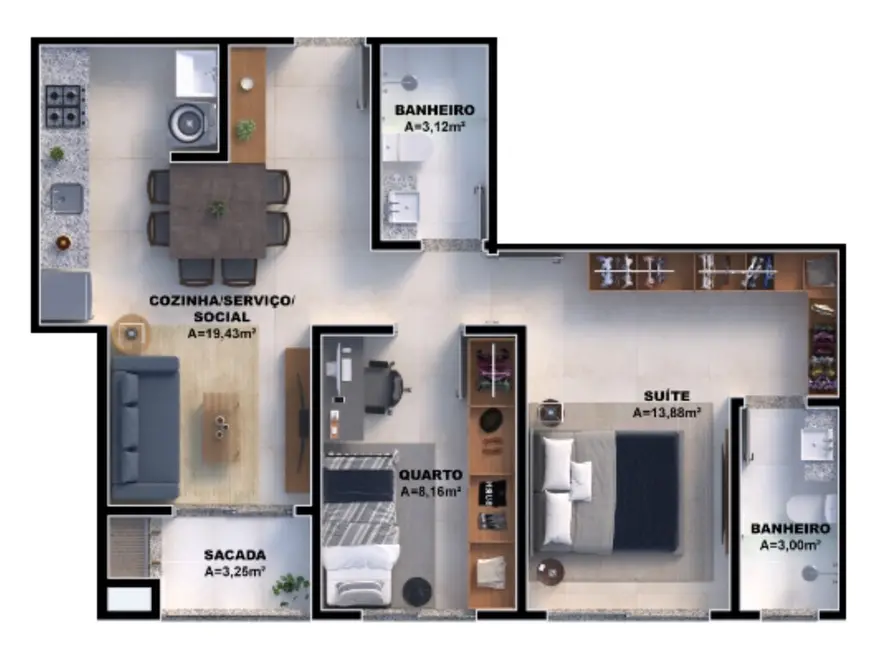 Foto 9 de Apartamento com 3 quartos à venda, 70m2 em Nova Palhoça, Palhoca - SC