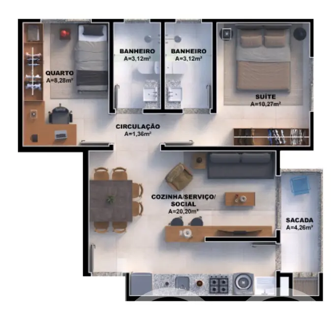 Foto 7 de Apartamento com 2 quartos à venda, 65m2 em Nova Palhoça, Palhoca - SC