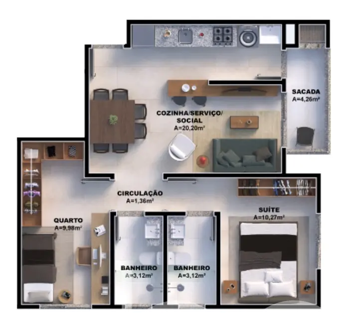 Foto 8 de Apartamento com 2 quartos à venda, 65m2 em Nova Palhoça, Palhoca - SC