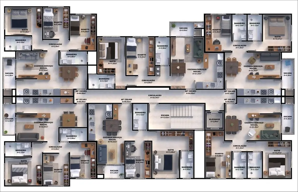 Foto 6 de Apartamento com 3 quartos à venda, 70m2 em Nova Palhoça, Palhoca - SC