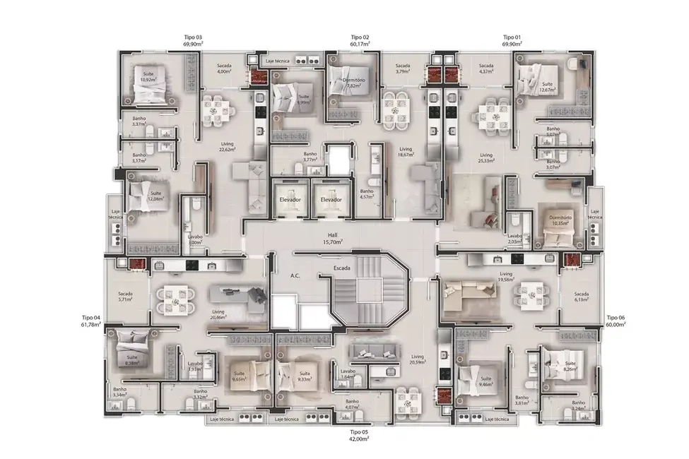 Apartamento com 1 quarto à venda, 42m2 em Itapema - SC - imagem 3 Foto 3 de Apartamento com 1 quarto à venda, 42m2 em Itapema - SC