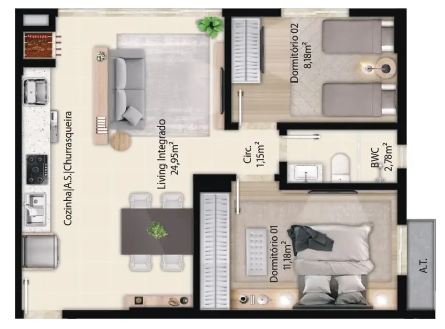 Foto 4 de Apartamento com 2 quartos à venda, 56m2 em Itapema - SC