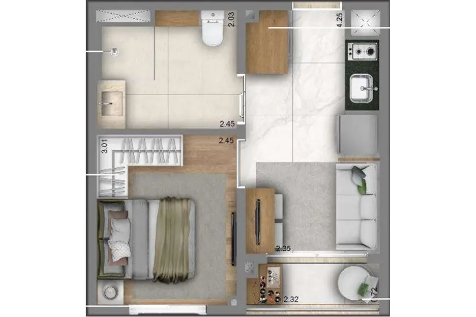 Apartamento com 1 quarto à venda, 27m2 em São Paulo - SP - imagem 3 Foto 3 de Apartamento com 1 quarto à venda, 27m2 em São Paulo - SP