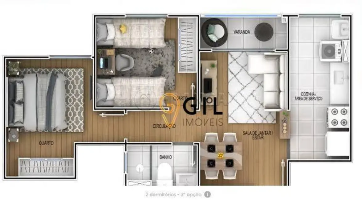 Foto 1 de Apartamento com 2 quartos à venda, 46m2 em Sao Jose Dos Campos - SP