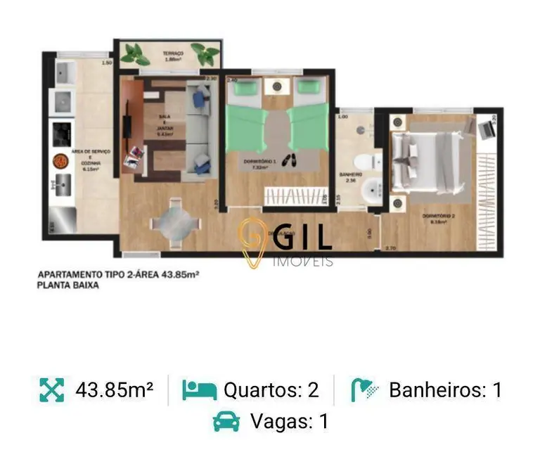 Foto 6 de Apartamento com 2 quartos à venda, 43m2 em Jardim Jacinto, Jacarei - SP